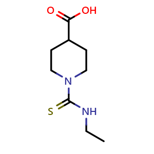 Chemical structure of 1-(ethylcarbamothioyl)piperidine-4-carboxylic acid , CAS 1823409-13-7, AChemBlock L20664