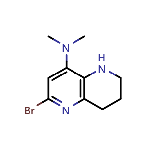 Chemical structure of 2-bromo-N,N-dimethyl-5,6,7,8-tetrahydro-1,5-naphthyridin-4-amine , CAS 1706431-64-2, AChemBlock L20676