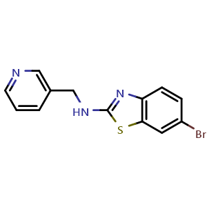 Chemical structure of 6-bromo-N-(pyridin-3-ylmethyl)-1,3-benzothiazol-2-amine , CAS 941867-38-5, AChemBlock L20677