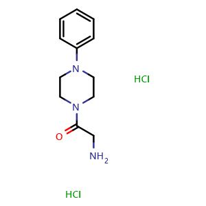 Chemical structure of 2-amino-1-(4-phenylpiperazin-1-yl)ethan-1-one dihydrochloride , CAS 1245568-82-4, AChemBlock L20695