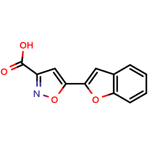 Chemical structure of 5-(1-Benzofuran-2-yl)isoxazole-3-carboxylic acid , CAS 5776-98-7, AChemBlock L20711