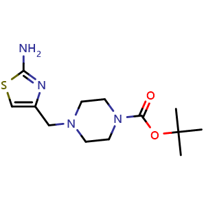 Chemical structure of tert-butyl 4-[(2-amino-1,3-thiazol-4-yl)methyl]piperazine-1-carboxylate , CAS 856418-80-9, AChemBlock L20720
