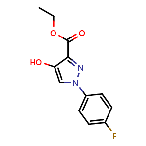 Chemical structure of 1-(4-Fluoro-phenyl)-4-hydroxy-1H-pyrazole-3-carboxylic acid ethyl ester , CAS 636568-08-6, AChemBlock L20730
