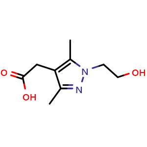Chemical structure of [1-(2-hydroxyethyl)-3,5-dimethyl-1H-pyrazol-4-yl]acetic acid , CAS 926213-17-4, AChemBlock L20736
