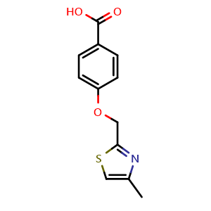 Chemical structure of 4-[(4-methyl-1,3-thiazol-2-yl)methoxy]benzoic acid , CAS 951920-03-9, AChemBlock L20752