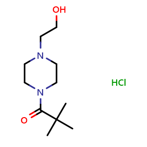 Chemical structure of 2-[4-(2,2-Dimethylpropanoyl)piperazin-1-yl]ethanol hydrochloride , CAS 1049700-61-9, AChemBlock L20756