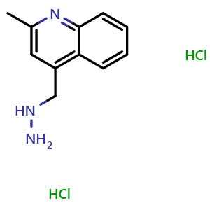 Chemical structure of 4-(hydrazinylmethyl)-2-methylquinoline dihydrochloride , CAS 1439908-02-7, AChemBlock L20782