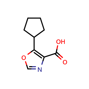 Chemical structure of 5-cyclopentyloxazole-4-carboxylic acid , CAS 1250027-79-2, AChemBlock L20796