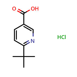 Chemical structure of 6-(tert-butyl)nicotinic acid hydrochloride , CAS 1820740-37-1, AChemBlock L20801