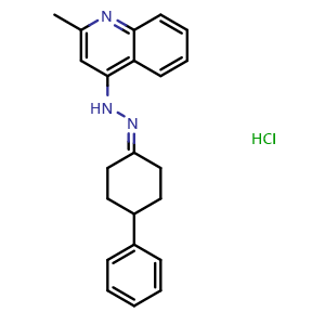 Chemical structure of 2-methyl-4-(2-(4-phenylcyclohexylidene)hydrazinyl)quinoline hydrochloride , CAS 1421497-63-3, AChemBlock L20828