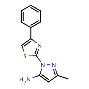 Chemical structure of 3-methyl-1-(4-phenyl-1,3-thiazol-2-yl)-1H-pyrazol-5-amine , CAS 1171587-56-6, AChemBlock L20831