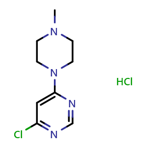 Chemical structure of 4-chloro-6-(4-methylpiperazin-1-yl)pyrimidine hydrochloride , CAS 1707710-33-5, AChemBlock L20833
