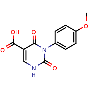 Chemical structure of 3-(4-methoxyphenyl)-2,4-dioxo-1,2,3,4-tetrahydropyrimidine-5-carboxylic acid , CAS 202197-51-1, AChemBlock L20840