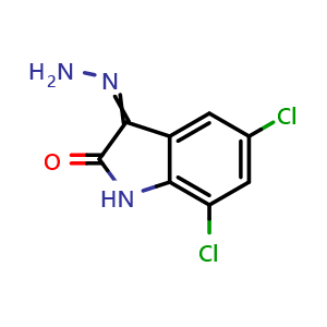 Chemical structure of 5,7-dichloro-3-hydrazinylidene-2,3-dihydro-1H-indol-2-one , CAS 35246-87-8, AChemBlock L20871