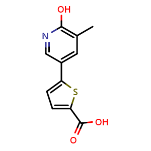 Chemical structure of 5-(6-Hydroxy-5-methylpyridin-3-yl)thiophene-2-carboxylic acid , CAS 887201-37-8, AChemBlock L20925