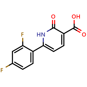 Chemical structure of 6-(2,4-difluorophenyl)-2-oxo-1,2-dihydropyridine-3-carboxylic acid , CAS 1204296-90-1, AChemBlock L20927