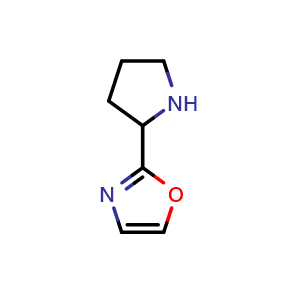 Chemical structure of 2-(pyrrolidin-2-yl)-1,3-oxazole , CAS 1313729-35-9, AChemBlock L20945