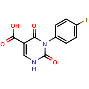 Chemical structure of 3-(4-fluorophenyl)-2,4-dioxo-1,2,3,4-tetrahydropyrimidine-5-carboxylic acid , CAS 1105193-80-3, AChemBlock L20990