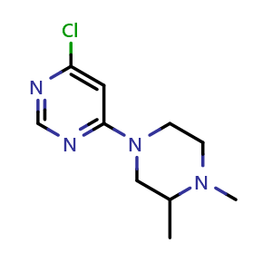 Chemical structure of 4-chloro-6-(3,4-dimethylpiperazin-1-yl)pyrimidine , CAS 1343067-23-1, AChemBlock L20993