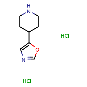 Chemical structure of 4-(1,3-oxazol-5-yl)piperidine dihydrochloride , CAS 1211527-20-6, AChemBlock L21021