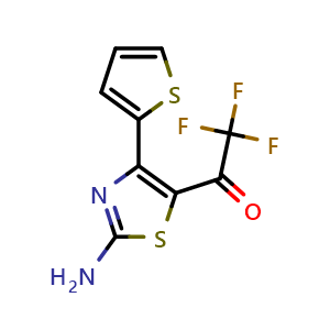 Chemical structure of 1-[2-amino-4-(thiophen-2-yl)-1,3-thiazol-5-yl]-2,2,2-trifluoroethan-1-one , CAS 306289-61-2, AChemBlock L21036