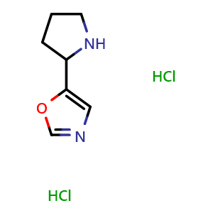 Chemical structure of 5-pyrrolidin-2-yl-1,3-oxazole dihydrochloride , CAS 1864014-35-6, AChemBlock L21063