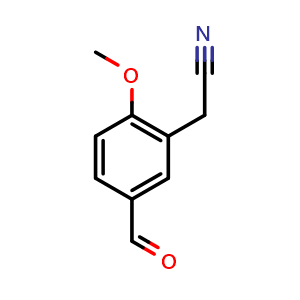 Chemical structure of 2-(5-formyl-2-methoxyphenyl)acetonitrile , CAS 1820608-72-7, AChemBlock L21069