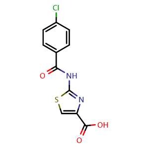 Chemical structure of 2-[(4-chlorobenzoyl)amino]-1,3-thiazole-4-carboxylic acid , CAS 1082168-15-7, AChemBlock L21070