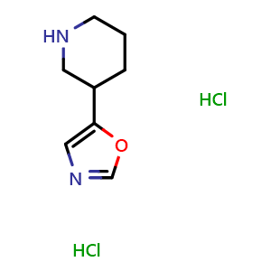 Chemical structure of 3-(1,3-oxazol-5-yl)piperidine dihydrochloride , CAS 1864062-33-8, AChemBlock L21080