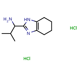 Chemical structure of 2-methyl-1-(4,5,6,7-tetrahydro-1H-benzo[d]imidazol-2-yl)propan-1-amine dihydrochloride , CAS 1820651-15-7, AChemBlock L21094