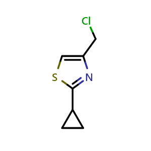 Chemical structure of 4-(chloromethyl)-2-cyclopropyl-1,3-thiazole , CAS 757155-82-1, AChemBlock L21098