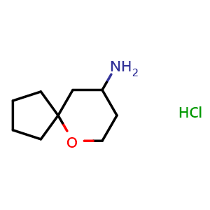 Chemical structure of 6-oxaspiro[4.5]dec-9-ylamine hydrochloride , CAS 1448046-14-7, AChemBlock L21135