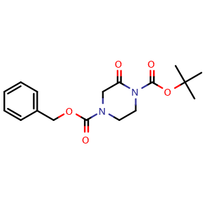 Chemical structure of 4-benzyl 1-tert-butyl 2-oxopiperazine-1,4-dicarboxylate , CAS 1228675-25-9, AChemBlock L21159