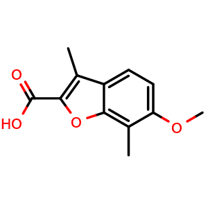 Chemical structure of 6-methoxy-3,7-dimethyl-1-benzofuran-2-carboxylic acid , CAS 850554-09-5, AChemBlock L21160