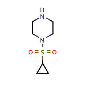 Chemical structure of 1-(cyclopropanesulfonyl)piperazine , CAS 1043529-57-2, AChemBlock L21165