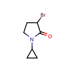 Chemical structure of 3-bromo-1-cyclopropylpyrrolidin-2-one , CAS 148776-25-4, AChemBlock L21186
