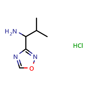 Chemical structure of 2-methyl-1-(1,2,4-oxadiazol-3-yl)propan-1-amine hydrochloride , CAS 1795274-18-8, AChemBlock L21214