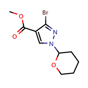 Chemical structure of Methyl 3-bromo-1-(oxan-2-yl)-1H-pyrazole-4-carboxylate , CAS 2102411-98-1, AChemBlock L21251