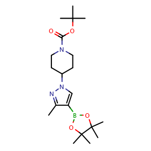 Chemical structure of tert-Butyl 4-[3-methyl-4-(tetramethyl-1,3,2-dioxaborolan-2-yl)-1H-pyrazol-1-yl]piperidine-1-carboxylate , CAS 1092563-68-2, AChemBlock L21261