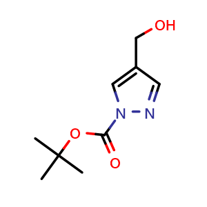 Chemical structure of tert-Butyl 4-(hydroxymethyl)-1H-pyrazole-1-carboxylate , CAS 199003-22-0, AChemBlock L21289