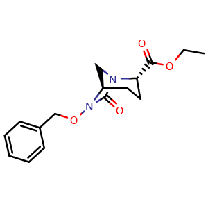 Chemical structure of Ethyl (2S,5R)-6-(benzyloxy)-7-oxo-1,6-diazabicyclo[3.2.1]octane-2-carboxylate , CAS 1416134-63-8, AChemBlock L21323