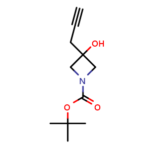 Chemical structure of tert-Butyl 3-hydroxy-3-(prop-2-yn-1-yl)azetidine-1-carboxylate , CAS 1429122-65-5, AChemBlock L21344