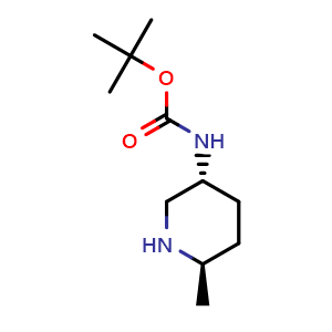 Chemical structure of tert-Butyl N-[(3R,6R)-6-methylpiperidin-3-yl]carbamate , CAS 1799311-98-0, AChemBlock L21347