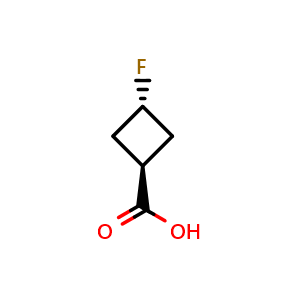Chemical structure of Trans-3-fluorocyclobutane-1-carboxylic acid , CAS 123812-79-3, AChemBlock L21353