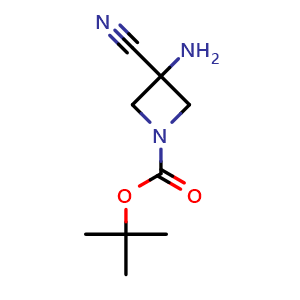 Chemical structure of tert-Butyl 3-amino-3-cyanoazetidine-1-carboxylate , CAS 1254120-12-1, AChemBlock L21354