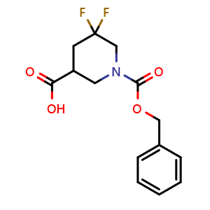 Chemical structure of 1-[(Benzyloxy)carbonyl]-5,5-difluoropiperidine-3-carboxylic acid , CAS 1356338-81-2, AChemBlock L21381