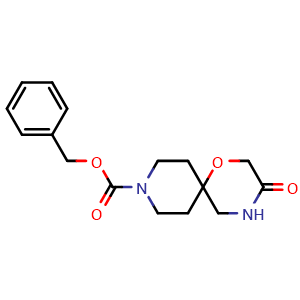 Chemical structure of Benzyl 3-oxo-1-oxa-4,9-diazaspiro[5.5]undecane-9-carboxylate , CAS 84243-24-3, AChemBlock L21394