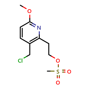 Chemical structure of 2-[3-(Chloromethyl)-6-methoxypyridin-2-yl]ethyl methanesulfonate , CAS 1003589-87-4, AChemBlock L21406
