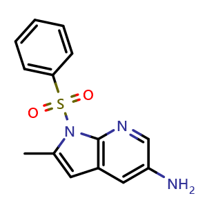 Chemical structure of 1-(Benzenesulfonyl)-2-methyl-1H-pyrrolo[2,3-b]pyridin-5-amine , CAS 1186502-59-9, AChemBlock L21417