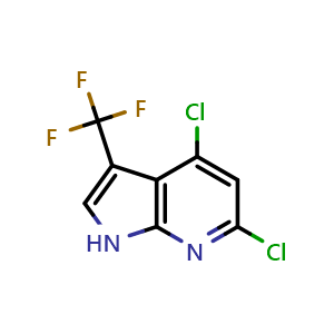 Chemical structure of 4,6-Dichloro-3-(trifluoromethyl)-1H-pyrrolo[2,3-b]pyridine , CAS 1256801-93-0, AChemBlock L21424